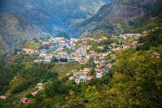 Madeira small houses at the village Curral das Freiras in Madeir